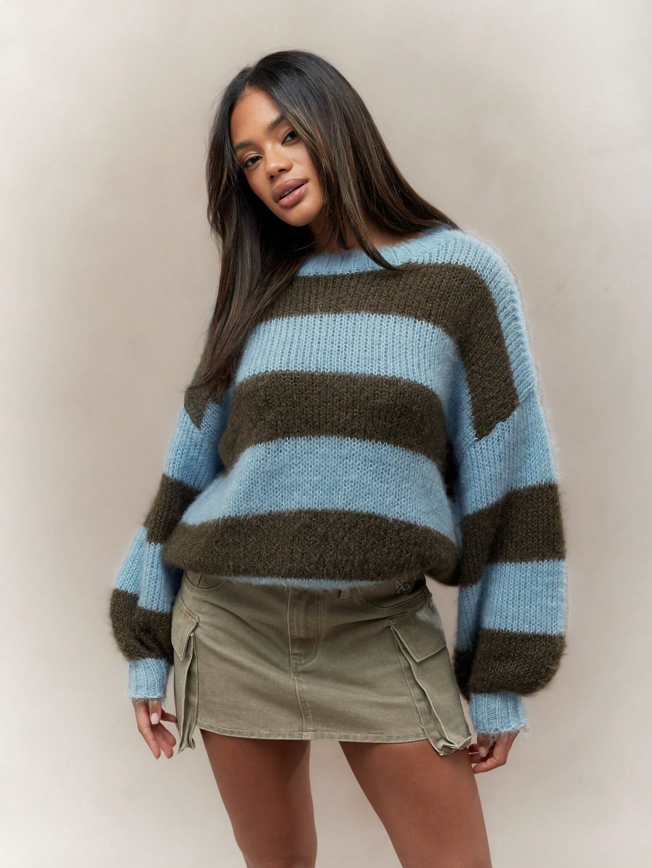 Color Block Striped Drop Shoulder Oversized Knit Sweater