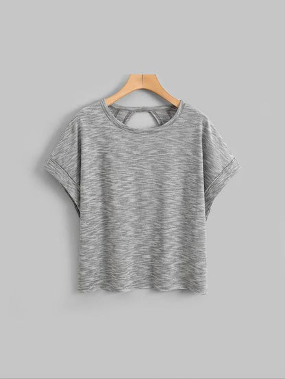 Women'S Plain Cut Out Asymmetrical Hem Batwing Sleeve Tee, Casual Short Sleeve round Neck T-Shirt for Summer, Ladies Clothes for Daily Wear, Tops, Womenswear