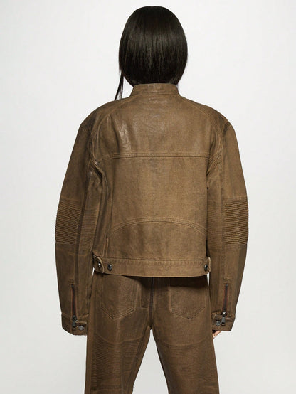 Vintage Distressed Biker Denim Jacket