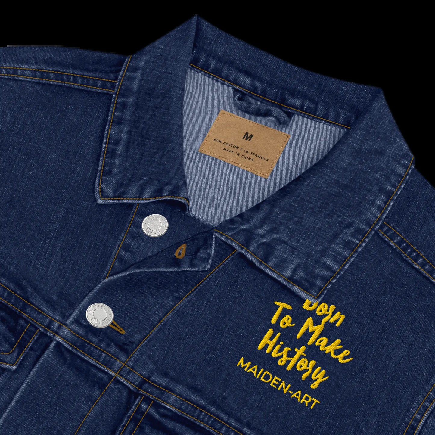 Embroidered Denim Jacket the Rebel Girl in Me Will Never Die Unisex Denim Jacket - Gold Embroidery