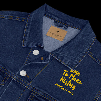 Embroidered Denim Jacket the Rebel Girl in Me Will Never Die Unisex Denim Jacket - Gold Embroidery