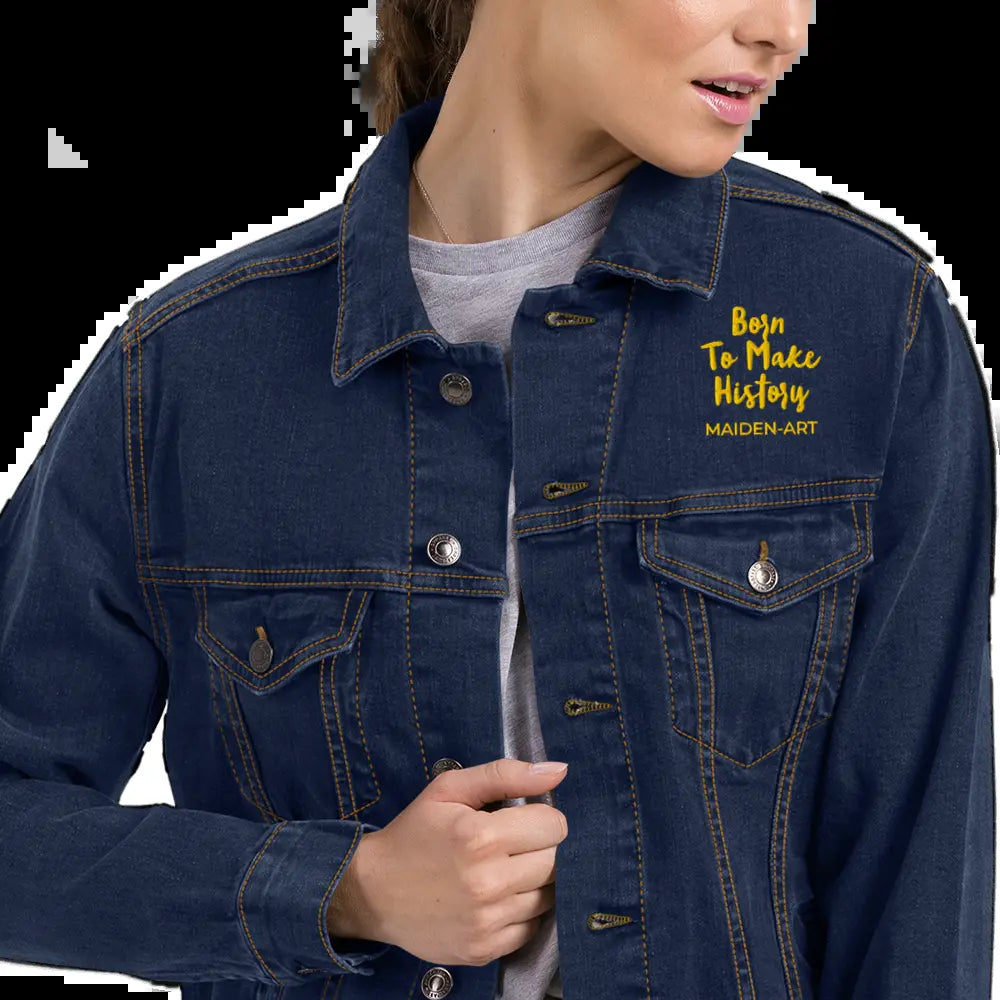 Embroidered Denim Jacket the Rebel Girl in Me Will Never Die Unisex Denim Jacket - Gold Embroidery