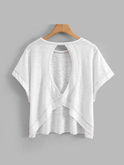 Women'S Plain Cut Out Asymmetrical Hem Batwing Sleeve Tee, Casual Short Sleeve round Neck T-Shirt for Summer, Ladies Clothes for Daily Wear, Tops, Womenswear