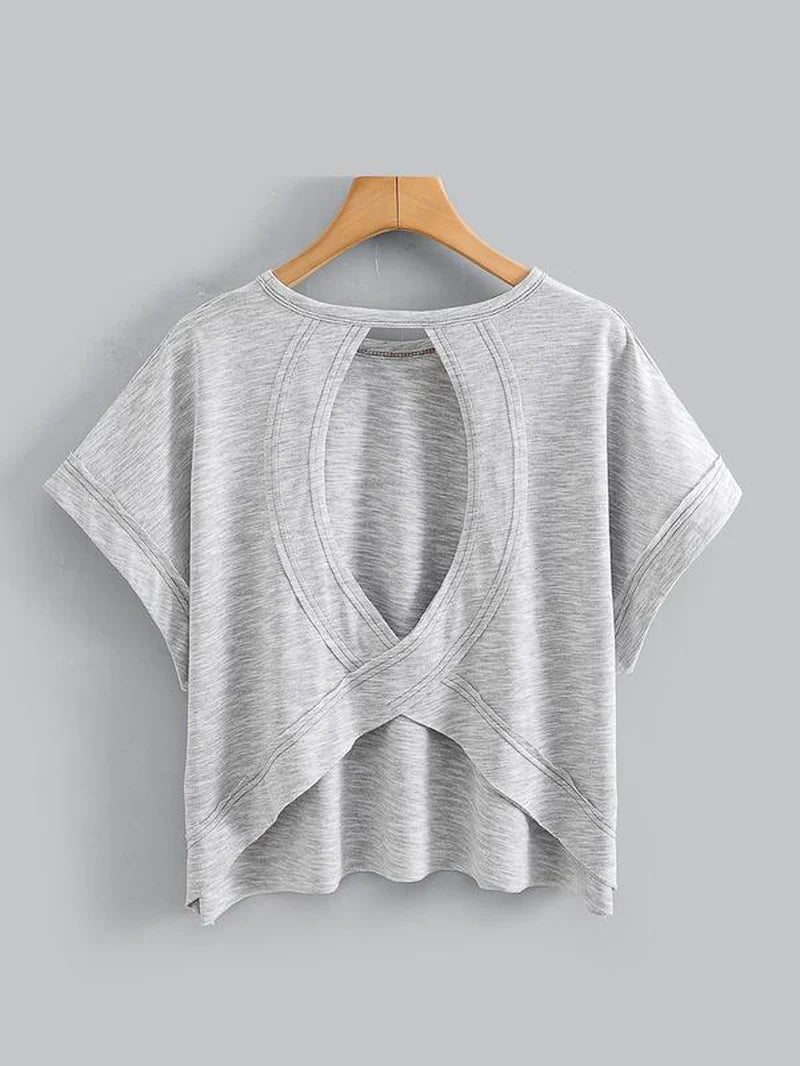 Women'S Plain Cut Out Asymmetrical Hem Batwing Sleeve Tee, Casual Short Sleeve round Neck T-Shirt for Summer, Ladies Clothes for Daily Wear, Tops, Womenswear