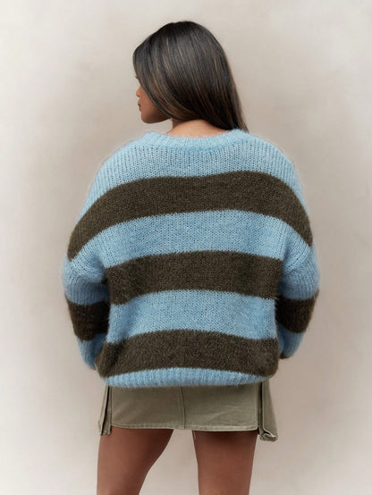 Color Block Striped Drop Shoulder Oversized Knit Sweater