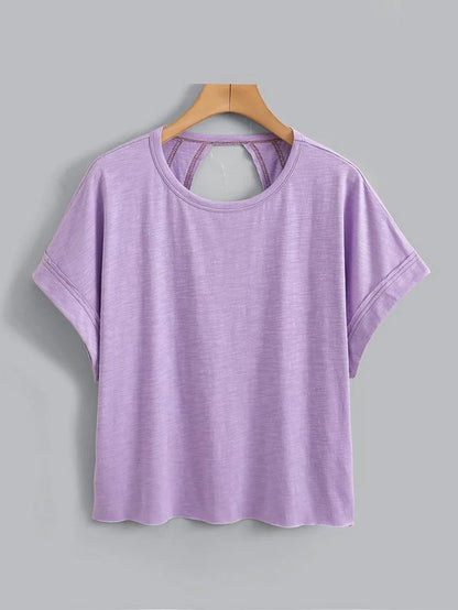 Women'S Plain Cut Out Asymmetrical Hem Batwing Sleeve Tee, Casual Short Sleeve round Neck T-Shirt for Summer, Ladies Clothes for Daily Wear, Tops, Womenswear