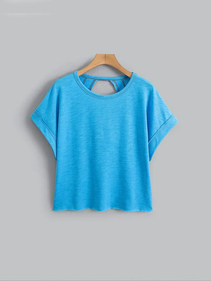 Women'S Plain Cut Out Asymmetrical Hem Batwing Sleeve Tee, Casual Short Sleeve round Neck T-Shirt for Summer, Ladies Clothes for Daily Wear, Tops, Womenswear