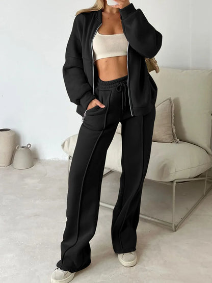 Zipper Up Jacket and Drawstring Pants Set