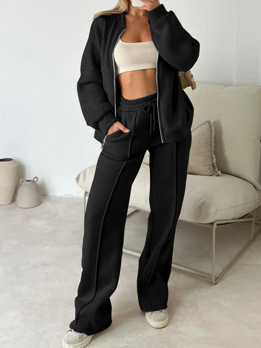 Zipper Up Jacket and Drawstring Pants Set