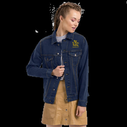 Embroidered Denim Jacket the Rebel Girl in Me Will Never Die Unisex Denim Jacket - Gold Embroidery