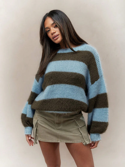 Color Block Striped Drop Shoulder Oversized Knit Sweater