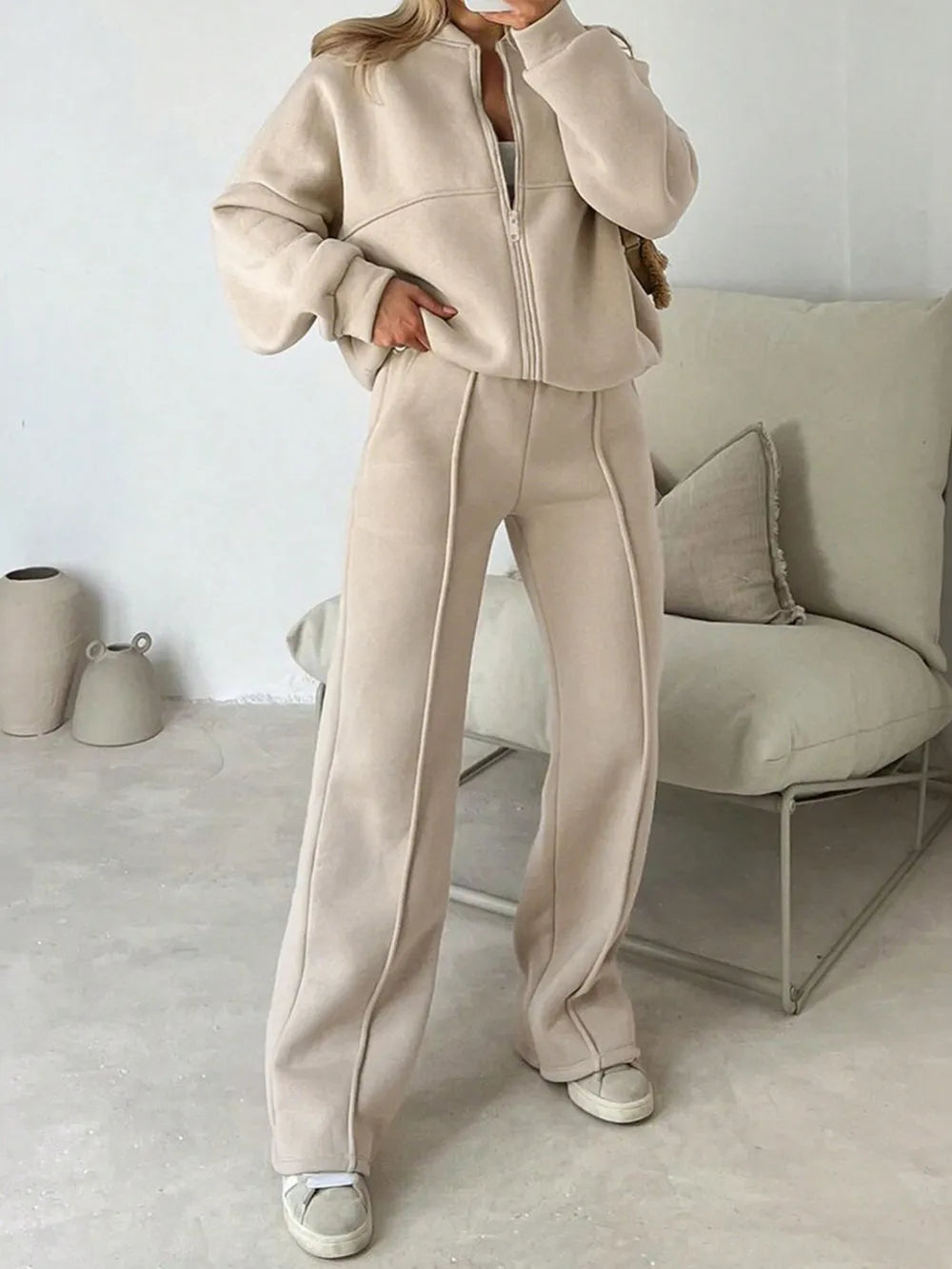 Zipper Up Jacket and Drawstring Pants Set