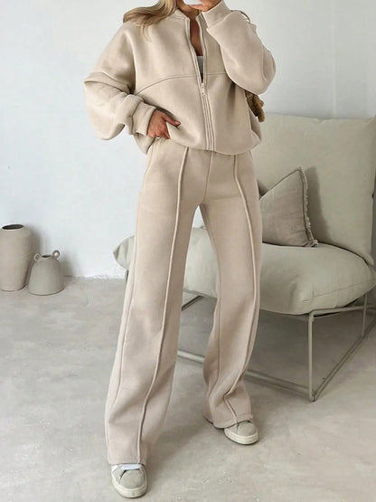 Zipper Up Jacket and Drawstring Pants Set