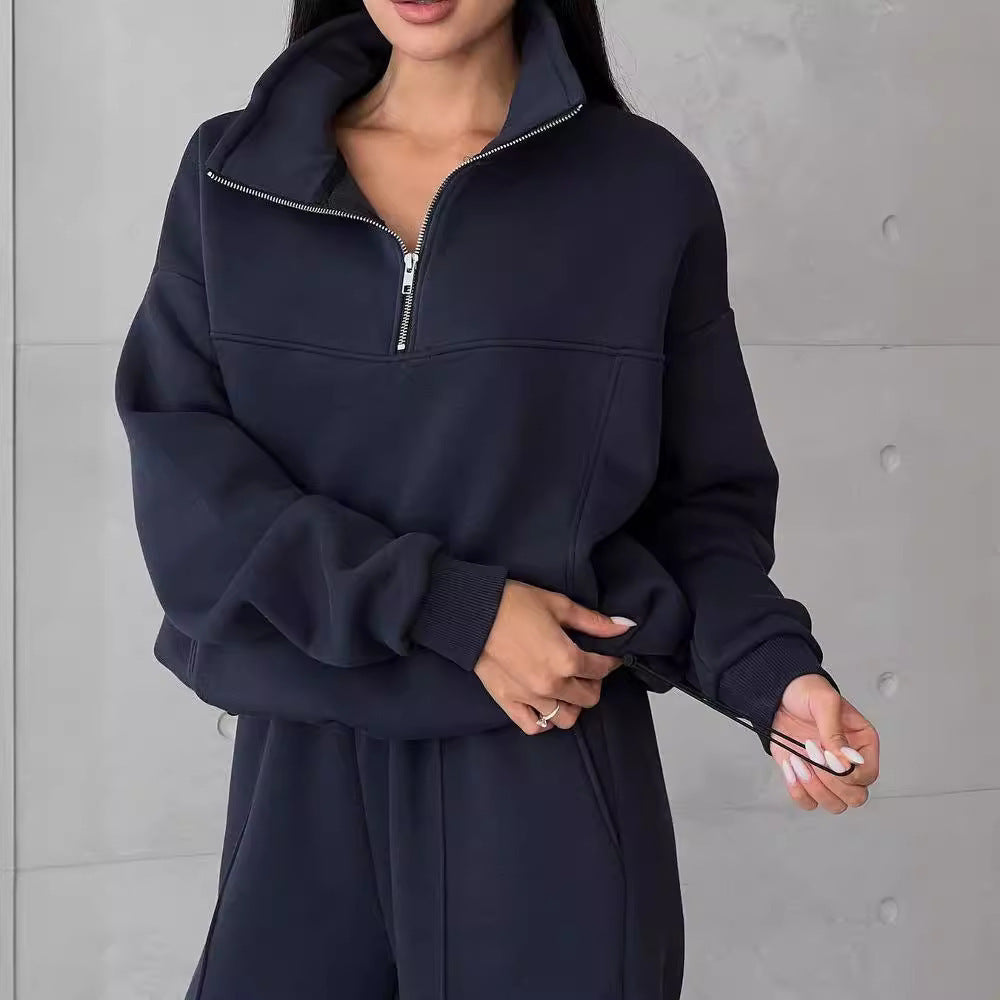 Midnight Blue Oversized Half-Zip Tracksuit Set"