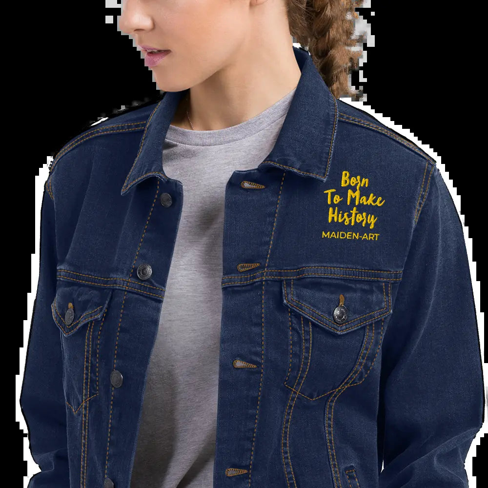 Embroidered Denim Jacket the Rebel Girl in Me Will Never Die Unisex Denim Jacket - Gold Embroidery