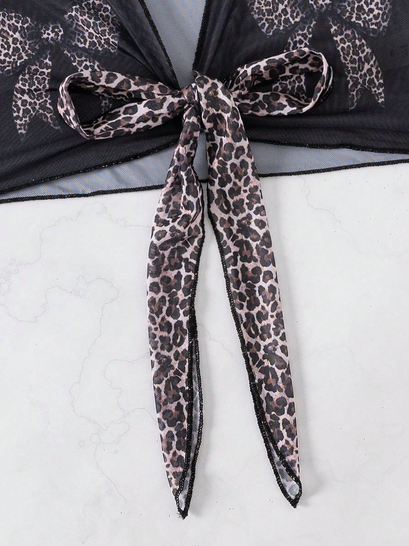 Slayr 1Pc Leopard Print Mesh Sheer Tie Front Fashion Sexy Women Kimono, for Summer Beach Vacation